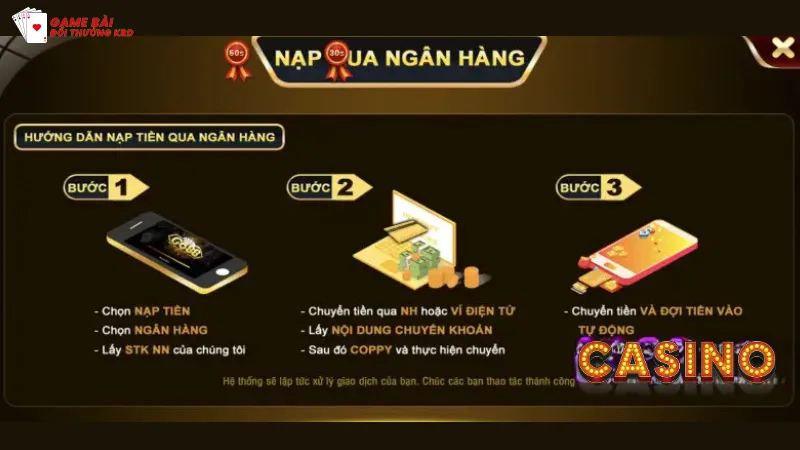 Hướng dẫnnạp tiền qua ngân hàng tại locla88